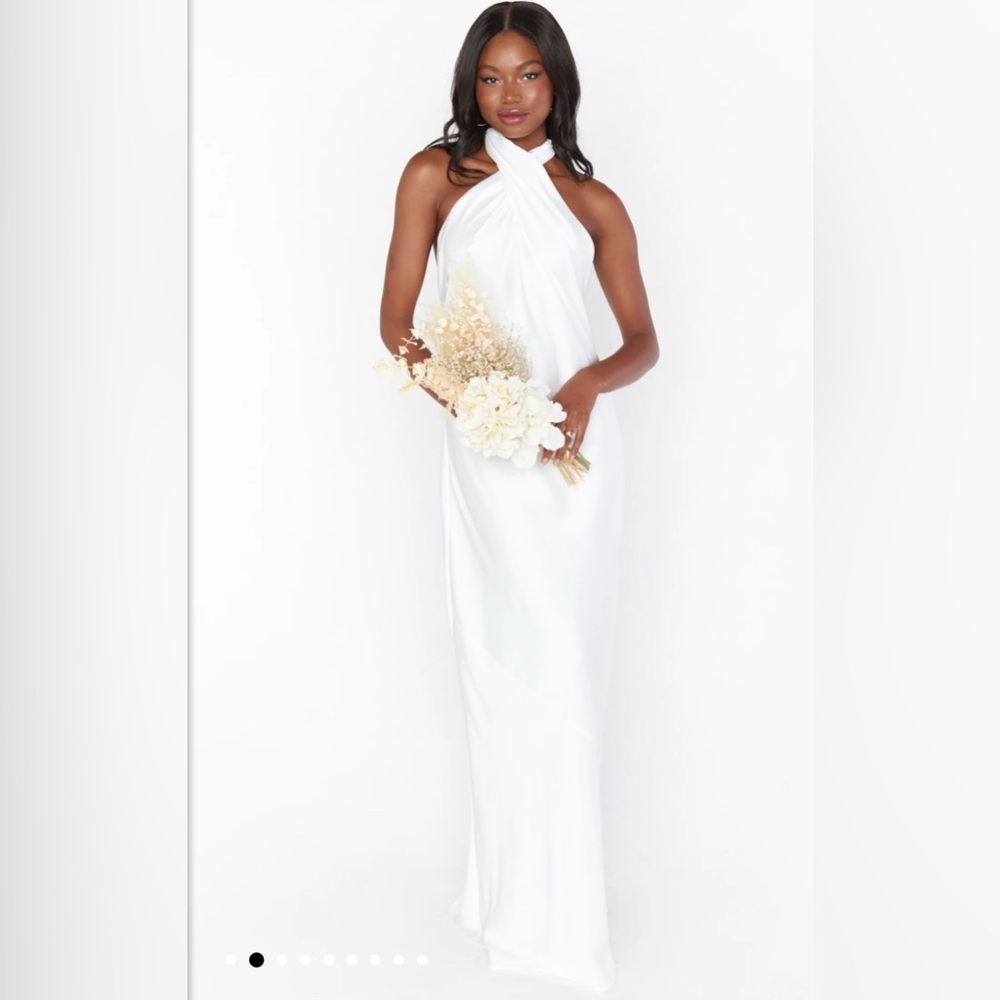 Show Me Your MuMu Jasmine Halter Maxi Dress Ivory Luxe Satin White
